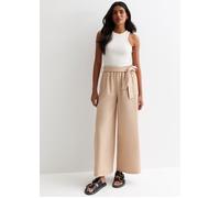 Gini London Women's Camel Elasticated Wide leg Tie detail Trousers | Size: S/M Gini London Camel S/M