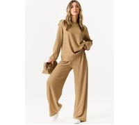 Gini London Women's Camel Textured Long Sleeves Oversized Top | Size: Large/XL Gini London Camel L/XL