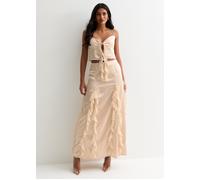 Gini London Women's Champagne Satin Ruffle Tie Front Top in Cream | Size: 6 Gini London Cream 6