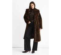 Gini London Women's Chocolate Animal Print Premium Faux Fur Belted Long Coat | Size: Large/XL Gini London Chocolate L/XL