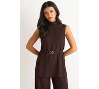 Gini London Women's Chocolate Funnel Neck Textured Jersey Tabard Top in Brown | Size: Medium/Large Gini London Brown M/L