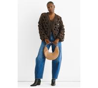 Gini London Women's Chocolate Hollow Chunky Knit Cardigan | Size: Medium/Large Gini London Chocolate M/L