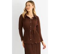 Gini London Women's Chocolate Plisse Button Through Shirt in Brown | Size: 6