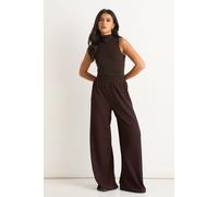 Gini London Women's Chocolate Textured Elastic Waist Pull On Trousers | Size: Large/XL Gini London Chocolate L/XL