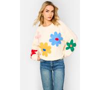 Gini London Women's Cream 3D Flower Crochet Knitted Jumper | Size: Medium/Large