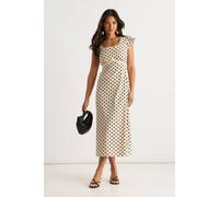 Gini London Women's Cream Cotton Spot Print Lace Trim Midi Dress | Size: 12