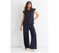 Gini London Women's Dark Blue Frill Sleeves Textured Oversized Top | Size: S/M Gini London Dark Blue S/M