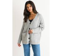 Gini London Women's Grey Cable Patch Pocket Knitted Cardigan Sweater | Size: Large/XL