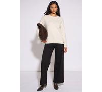 Gini London Women's Ivory Crew Neck Fine Knit Oversized Jumper | Size: Small/Medium