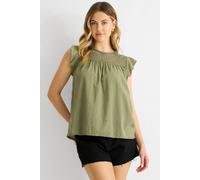 Gini London Women's Khaki Crochet Panel Viscose Loose Fit Top | Size: S/M Gini London Khaki S/M