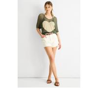Gini London Women's Khaki Fish Net Heart Pattern Crochet Top | Size: Medium/Large Gini London Khaki M/L