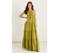 Gini London Women's Khaki Tiered Halter Maxi Trapeze Dress | Size: 14 Gini London Khaki 14