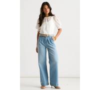 Gini London Women's Light Blue Pleat Wide Leg Jean | Size: 8 Gini London Light Blue 8