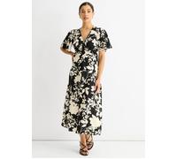 Gini London Women's Mono Ruffle V Neck Viscose Midi Dress in Black | Size: 10 Gini London Black 10