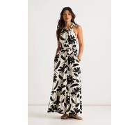 Gini London Women's Mono Stencil Linen Mix Belted Trapeze Dress in Black | Size: Medium/Large Gini London Black M/L