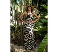 Gini London Women's Mono Zebra Print Tie Shoulder Maxi Dress in Black | Size: Medium/Large
