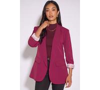 Gini London Women's Mulberry Contrast Sleeve Edge To Edge Blazer in Burgundy | Size: 14 Gini London Burgundy 14