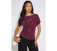 Gini London Women's Mulberry Off-Shoulder Sparkle Contrast Top in Burgundy | Size: 16