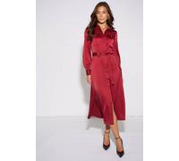 Gini London Women's Mulberry Pinstripe Shirt Utility Belted Shirt Dress in Red | Size: 16