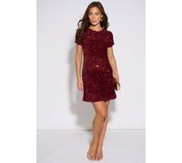 Gini London Women's Mulberry Sequin Velour Shift Mini Dress in Burgundy | Size: 16 Gini London Burgundy 16