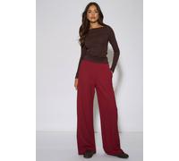 Gini London Women's Mulberry Textured Elasticated Waist Wide Leg Trousers in Red | Size: 12