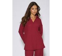 Gini London Women's Mulberry Textured V Neck Roll Up Sleeves Top in Red | Size: 16 Gini London Red 16