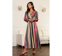 Gini London Women's Multi Stripe Satin Wrap Midaxi Dress | Size: 14