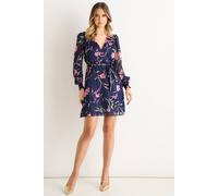 Gini London Women's Navy Floral Print Shimmer Stripe Chiffon Wrap Mini Dress | Size: 10 Gini London Navy 10