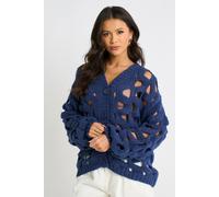 Gini London Women's Navy Hollow Chunky Knit Cardigan | Size: S/M Gini London Navy S/M
