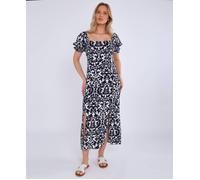 Gini London Women's Navy Puff Sleeves Split Viscose Midi Dress | Size: 8 Gini London Navy 8