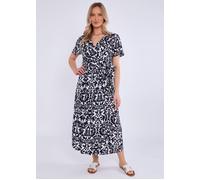 Gini London Women's Navy Short Sleeves Viscose Wrap Midi Dress | Size: Large/XL Gini London Navy L/XL