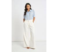 Gini London Women's Off White Pleat Wide Leg Jean in Off-White | Size: 10 Gini London Off-White 10