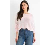 Gini London Women's Pink Cotton Stripe Pattern Batwing Jumper Top in Dusty Pink | Size: Medium/Large Gini London Dusty Pink M/L