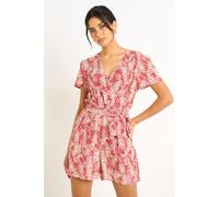 Gini London Women's Red Abstract Animal Print Wrap Front Belted Playsuit | Size: 12 Gini London Red 12