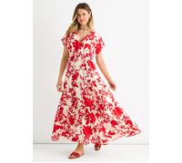 Gini London Women's Red Floral Elastic Waist Maxi Dress | Size: 10 Gini London Red 10