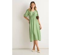 Gini London Women's Sage Green Spot Print Shirred Waist Shift Midi Dress in Light Green | Size: 8 Gini London Light Green 8