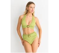 Gini London Women's Sage Green Textured Halter Bikini Top with Ring Detail in Light Green | Size: 10 Gini London Light Green 10