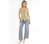 Gini London Women's Sage Tall Asymmetric Bandeau Corset Top in Light Green | Size: 12 Gini London Light Green 12