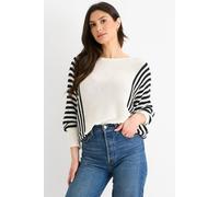 Gini London Women's White Cotton Stripe Pattern Batwing Jumper Top | Size: Large/XL Gini London White L/XL