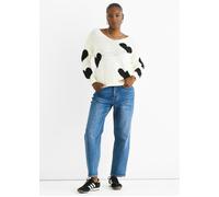 Gini London Women's White V Neck Oversized Heart Knit Jumper | Size: S/M Gini London White S/M
