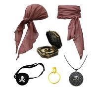 Ginkago Medieval Pirate Costume Accessory Set for Women and Men, Pirate Disguise Accessories Bandana, Eye Patch, Earrings, Necklace, Bracelet, Waistband, Scarf for Halloween Cosplay Party (Brown-6PCS)