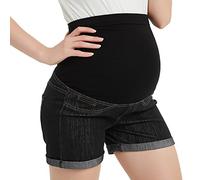 GINKANA Maternity Denim Shorts Cotton Lounge Over Bump Pregnancy Shorts Summer Linen Pants, Black, M