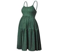 GINKANA Women's Sleeveless Maternity Dress Adjustable Strappy Summer Casual Swing Dress for Daily Wearing Or Baby Shower, Green with White Dot, L