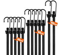 GINKGO 12 Pack Bungee Cords with Hooks, 35KG Max Load Bungee Straps, Long Short Mix Elastic Cord for Camping, Outdoors, Luggage, Tents, Bikes