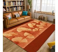 Ginkgo Area Rug, Autumn Nature Leaf Floral Fall Orange Non-Slip Edge Binding Home Rectangle Carpet Rugs for Living Room Bedroom Dining Desk Office Decor 5' X 7'