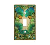 Ginkgo Bathroom Single Light Switch Cover Plate, Nature-Inspired Leaf Peacock Spring Green Plastic Standard Size Switch Plate Decorative for Home Living Room Bedroom Apartment Decor (Single)