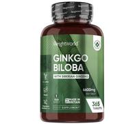 Ginkgo Biloba 6000mg & Siberian Ginseng 600mg - 1 Year Supply. High Strength Vegan Supplement.