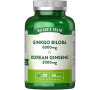 Ginkgo Biloba and Ginseng Tablets | 6000mg & 2000mg | High Strength Korean Ginseng | 60 Tablets | Vegan | by Nature's Truth