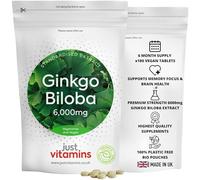 Ginkgo Biloba High Strength 6000mg | 180 Vegan Tablets | Supports Memory, Focus & Circulation | Brain Health & Cognitive Function | Non-GMO | UK Made - Just Vitamins