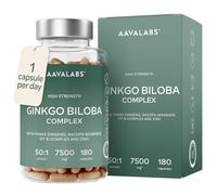 Ginkgo Biloba High Strength - [ 7500mg ] - 50:1 Extract - 1 Capsule per Day | With Bacopa Monnieri, Ginseng, Vitamin B6, B1, B2, & Zinc - 180 Nootropic Ginkgo Biloba Capsules - Packed with Flavonoids